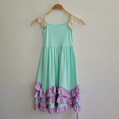 Everweekend Sleeveless Maxi Dress Girls 7T NEW Tiered Ruffle Hem Crochet Sleeve - Image 1 of 4