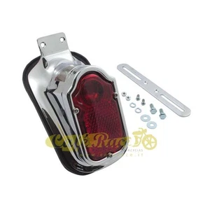 Faro moto custom fanale tombstone cromato per moto OMOLOGATO con supporto targa - Picture 1 of 1