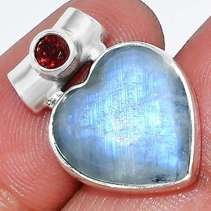 Regenbogen Mondstein - Indien & Granat 925 Sterling Silber Anhänger Schmuck P-1300 - Bild 1 von 5