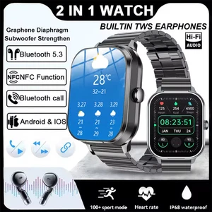 2-IN-1 Smart Watch With Earbuds Men/Women Bluetooth Call Headset For Android&iOS - Picture 1 of 27