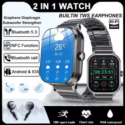 2-IN-1 Smart Watch With Earbuds Men/Women Bluetooth Call Headset For Android&iOS - Image 1 of 4