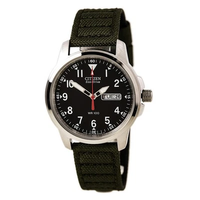 Citizen Men's Eco-Drive Black Dial Green Strap Day Date Field Watch BM8180-03E - Image 1 of 4