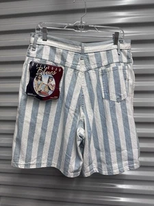 Pantaloncini lunghi denim vintage anni 90 blu bianco righe larghe taglia 15/16 fondo di magazzino nuovi con etichette USA - Foto 1 di 4