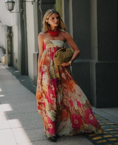 Zara ZW Collection Strapless Floral Print Long Maxi Dress Size M 3095/120 - Picture 1 of 13