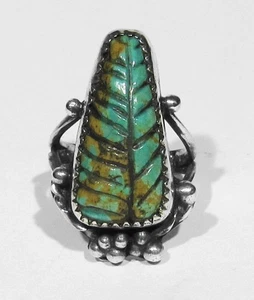 GROSSER alter signierter Zuni 925 Silber natürlicher Royston Türkis geschnitzte Feder Ring 6 - Bild 1 von 6