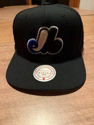 Mitchell & Ness Montreal Expos Classic Coop Black Adjustable Snapback Hat Cap - Image 1 of 4