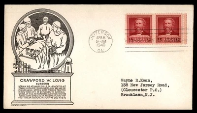 Mayfairstamps US FDC 1940 Crawford W Long Surgeon First Day Cover aau_67791 - Image 1 of 2