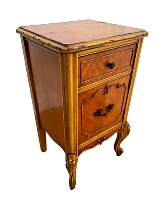 Antique Nightstand Cabinet and Drawer Walnut Hand Carved French Country Style - Image 1 of 4