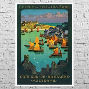 Poster Audierne, 1921 | 23x33" Big size A1 | Old French landscape, town harbour - Picture 1 of 4