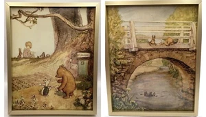 Set of 2 Gold Frames Disney Vintage Prints World of Winnie the Pooh Classic - Picture 1 of 8