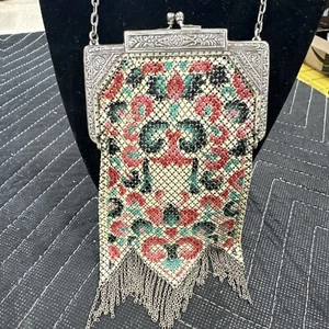 Antique Vintage Mandalian Mesh Evening Purse, Silver, Teal And Pinks - Picture 1 of 12