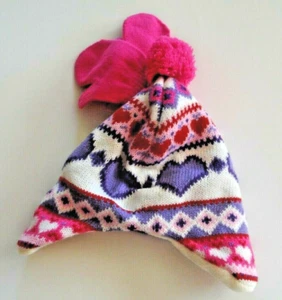 Conjunto de sombrero y manopla para niñas corazones tejidos talla única 2-4T nuevo con etiquetas - Imagen 1 de 2