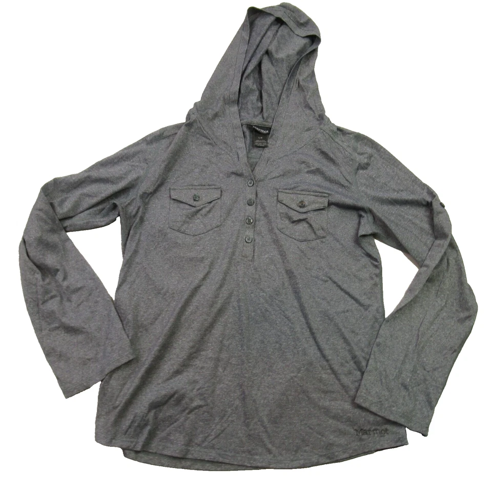 Женская толстовка с капюшоном Marmot большой длинным рукавом 1/4 кнопка серый пуловер с капюшоном - Изображение 1 из 4