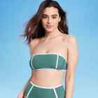 Women's Terry Textured Bandeau With Binding Bikini Top - Kona Sol, Green, Xs