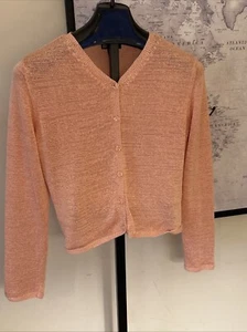 Women’s Carole Little L Sweater Lightweight Knit Peach Acrylic Flower Buttons - Picture 1 of 5