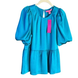 Lilly Pulitzer Blakelynn Elbow Sleeve Keyhole Back Blouse Blue Rhapsody Sz 6 NWT - Picture 1 of 14