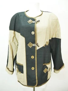 by h.moser beige schwarz Leinen außergewöhnlich Damen Leinen Trachtenjacke Gr.42 - Bild 1 von 7
