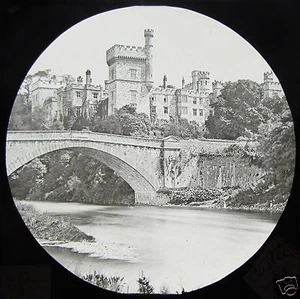 Glass Magic Lantern Slide UNIDENTIFIED CASTLE & BRIDGE ON RIVER C1890 - Picture 1 of 2