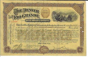 COLORADO 1905 The Denver & Rio Grande Railroad Company Stock Certificate  - Picture 1 of 2