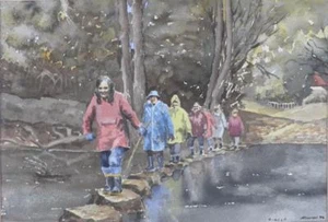 Hikers By G.F. Cooper, Original Watercolour 1986 - Imagen 1 de 1