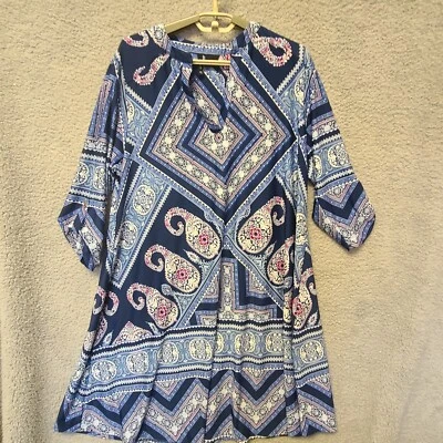 Vestido recto New Directions curvilíneo para mujer cuello floral cachemira azul marino rosa 1X usado en excelente estado Foto 1 de 4