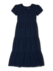 Girls Navy Maxi Dress Tiered Swiss Dots Size Large 10-12 Plus Holiday Party NEW - Picture 1 of 5