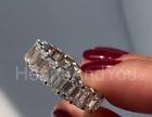 5ct Emerald Simulated Diamond Full Eternity Wedding Band 14K White Gold Plated