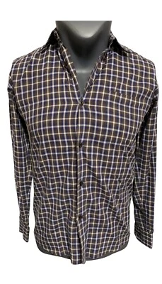 Camisa de vestir Tallia para hombre marrón azul blanco a cuadros manga larga con botones 16 Foto 1 de 4