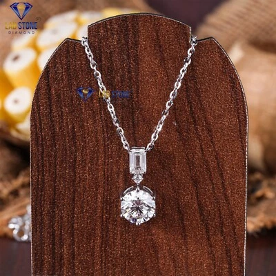 2.29 TDW Round&Emerald Cut Diamond White Gold Custom Pendant EF Color VS Clarity - Image 1 of 4