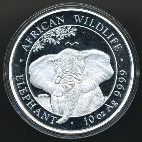 2021 Somali Republic Proof African Wildlife Elephant 10 Oz. .9999 Silver Cover