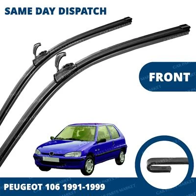 Front Windscreen 20" 18" Flat Aero Wiper Blades Pair for Peugeot 106 91-99 - Image 1 of 4