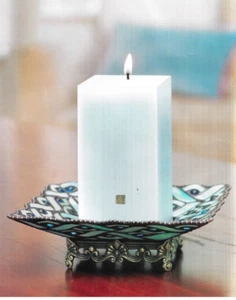 PartLite Spring Water Pillar Candle Holder Tiffany-Style Blue Glass Retired NEW - Picture 1 of 8