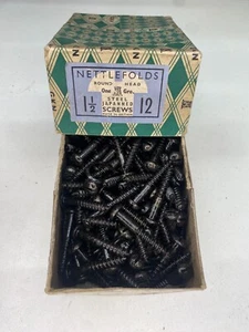 Box Black Round Screws 1 1/2" x 12 Nettlefolds GKN Japanned Slotted Full Box 144 - Picture 1 of 24