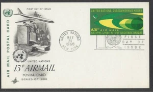 UN 1968 13 cent UN Outer Space air post card FDC with AC cachet. NY#UXC6. MNH - Picture 1 of 1
