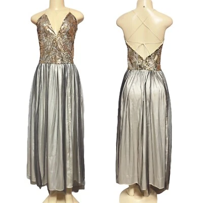 Блестки макси платье официальный без спинки спагетти ремень v-образным вырезом тюль возвращение домой выпускного вечера S - Изображение 1 из 4