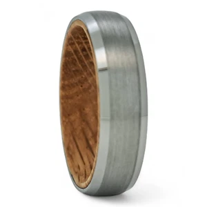 Couple Titanium Steel Ring with Real Wood - Engraved Comfort Fit Wedding Band - Picture 1 of 7