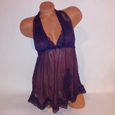 Lencería Babydoll Fredericks of Hollywood Teddy Slip Mediana Púrpura Encaje Sleepwea Foto 1 de 4