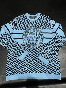 Versace Kids Blue Greca Knit Sweater Size 14A - Picture 1 of 7