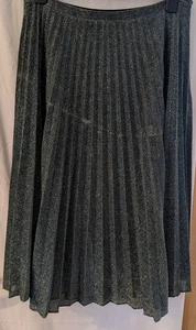 Skirt Topshop UK 16/EUR 44 Side Invisible Zip & Waistband Green Lurex Midi Pleat - Picture 1 of 5