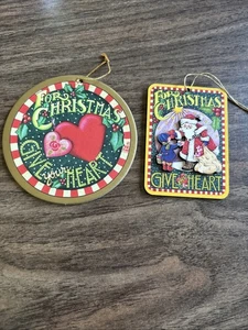 2 Mary Engelbreit Christmas Ornaments "For Christmas Give Your Heart" - Picture 1 of 2