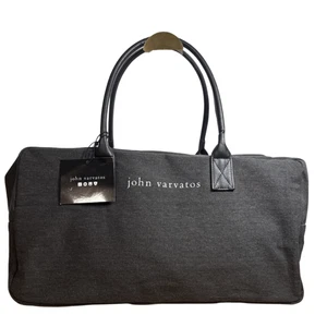 Bolso de Viaje John Varvatos Para Hombre Cuero Doble Asa Lona Fin de Semana Gris Nuevo con Etiquetas - Imagen 1 de 10