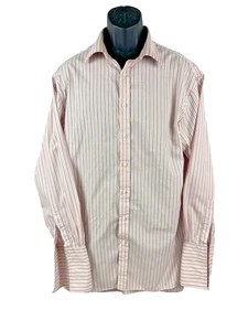 Thomas Pink Jermyn Street pink maroon white stripe XL 17,5 35,5 French cuff - Bild 1 von 4