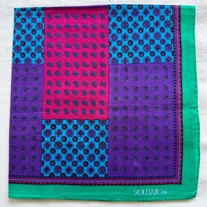 Souleiado Handkerchief VTG Cotton Purple Pink Check & Geometric Floral Scarf 18" - Picture 1 of 4