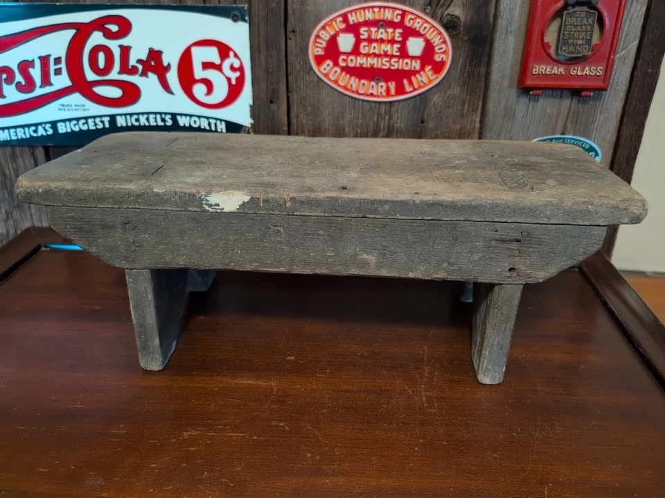 Primitive Handmade Small Farm House Wooden Stool / Bench  18" x 6 1/4" x 6 1/2" - Image 1 of 4