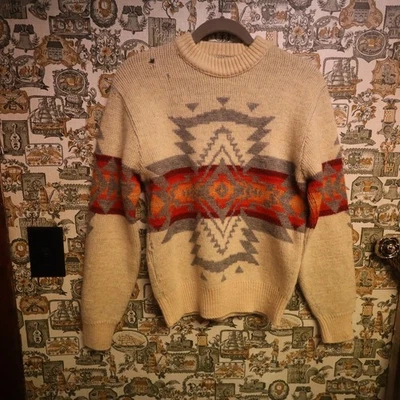 VTG 70s Pendleton Western Wear Aztec Wool Chief Joseph Knit Sweater Sz M READ - Image 1 of 4