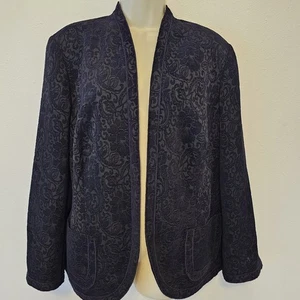 Y2K Coldwater Creek Jacket 1X Navy Jacquard Open Front Tapestry Artsy  - Bild 1 von 13