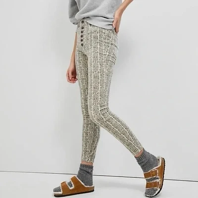 Anthropologie x Pilcro Pana Delgado Botón Mosca Boho Floral Crema Negro Talla 25 Foto 1 de 4