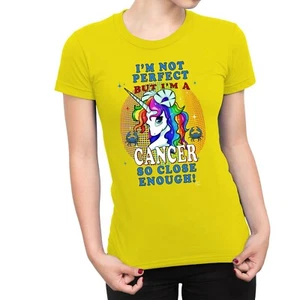 1Tee Damen T-Shirt I'm Not Perfect, But I'm Cancer, Einhorn Sternzeichen - Bild 1 von 15