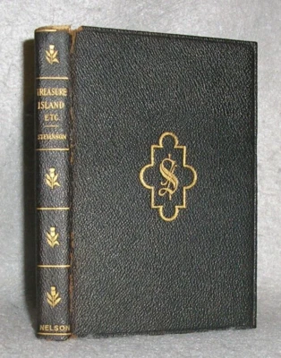 Antique Decorative Leather Book Treasure Island Black Arrow Stevenson c. 1900 - Image 1 of 4