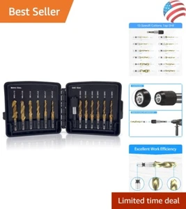 High-Speed Steel Drill & Tap Bit Set with Storage Case: SAE 6-32NC to M10 Sizes - Picture 1 of 8